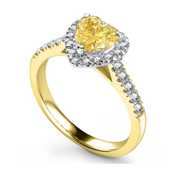 Yellow Heart Shaped Diamond Single Halo Shoulder Set Ring