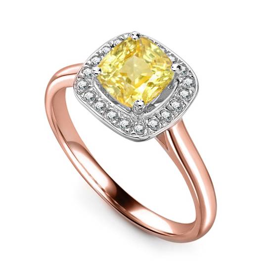 Fancy Yellow Cushion Diamond Cluster Ring