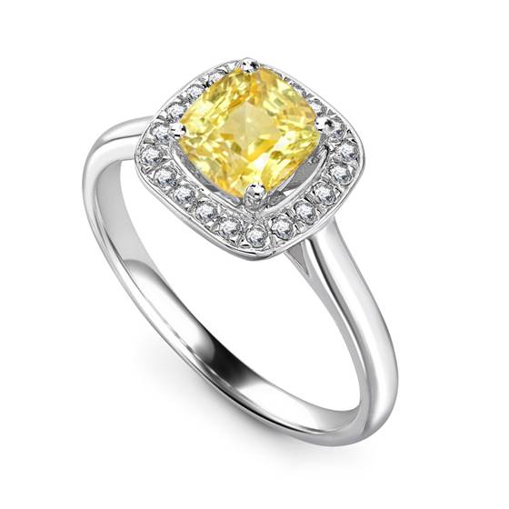Fancy Yellow Cushion Diamond Cluster Ring