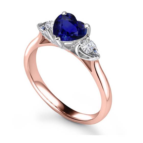 Blue Sapphire Heart Diamond Trilogy Ring