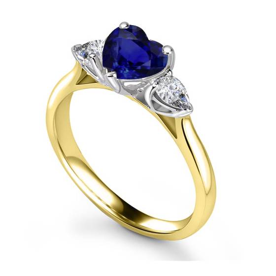 Blue Sapphire Heart Diamond Trilogy Ring