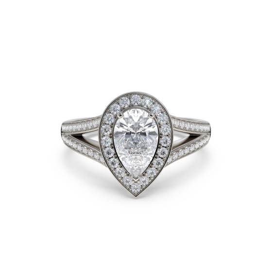 Pear Diamond Bezel Set Single Halo Shoulder Set Ring