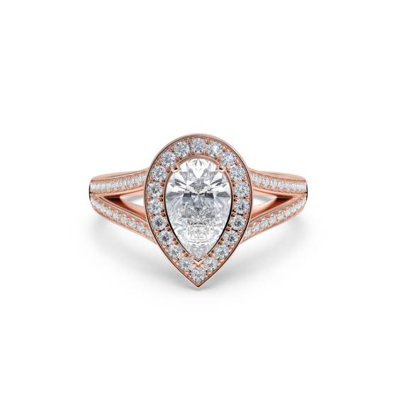 Pear Diamond Bezel Set Single Halo Shoulder Set Ring