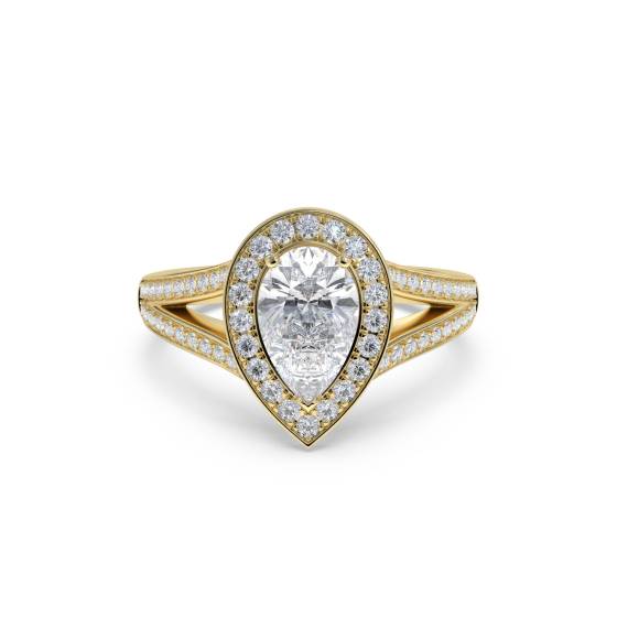 Pear Diamond Bezel Set Single Halo Shoulder Set Ring