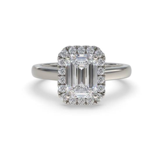 Emerald and Round Diamond Single Halo Ring