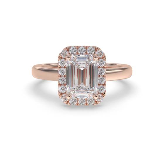 Emerald and Round Diamond Single Halo Ring