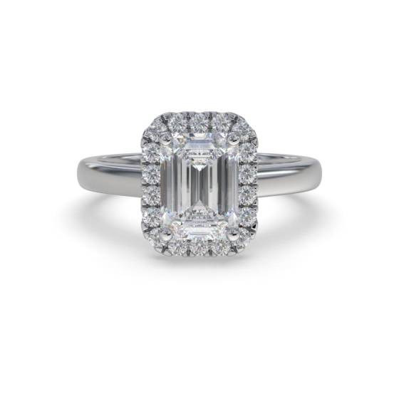 Emerald and Round Diamond Single Halo Ring