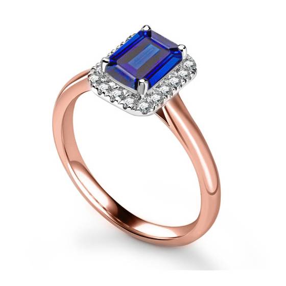 Emerald Blue Sapphire and Diamond Halo Ring