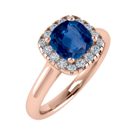 Cushion Blue Sapphire and Diamond Halo Ring