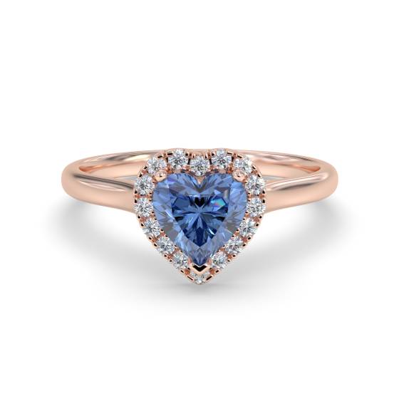 Blue Sapphire Heart Shaped Diamond Single Halo Shoulder Set Ring