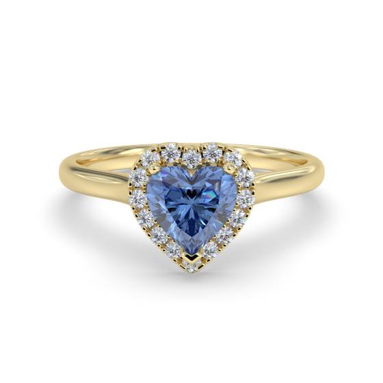 Blue Sapphire Heart Shaped Diamond Single Halo Shoulder Set Ring