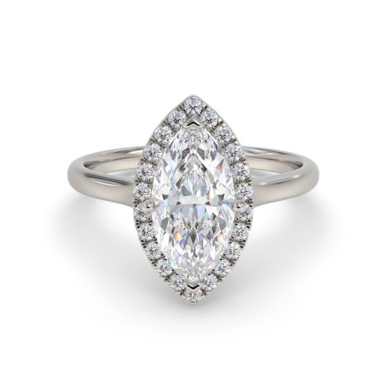 Marquise and Round Diamond Single Halo Ring