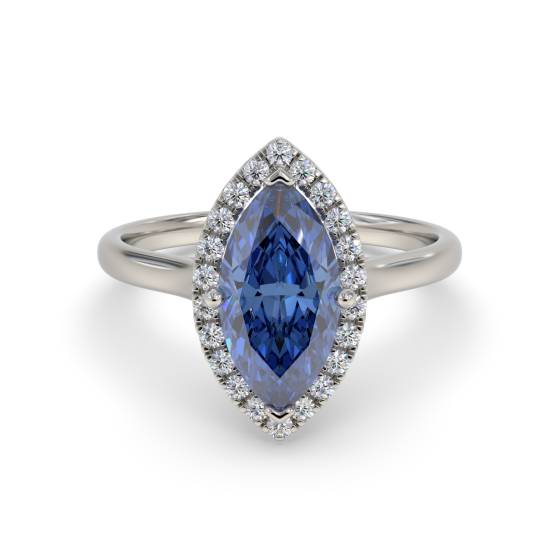 Fancy Blue Sapphire Marquise Diamond Cluster Ring