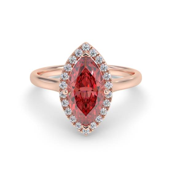 Marquise Ruby and Diamond Halo Ring