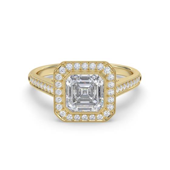 Asscher Diamond Bezel Set Single Halo Shoulder Set Ring
