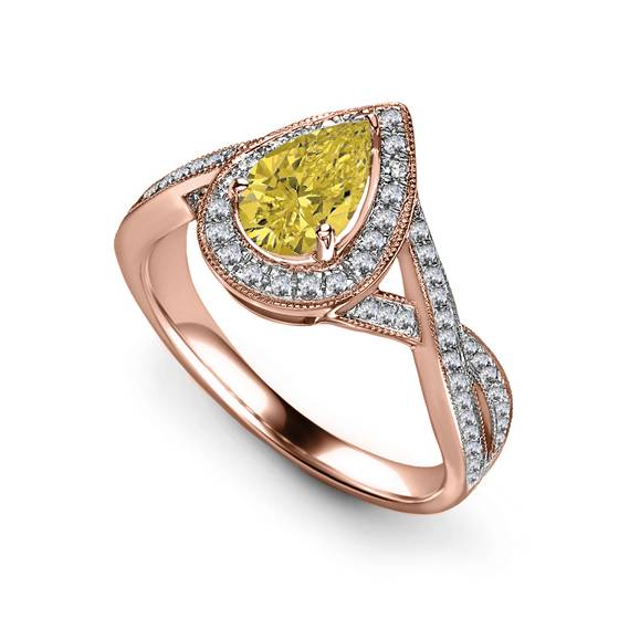 Fancy Yellow Pear Diamond Single Halo Infinity Style Ring
