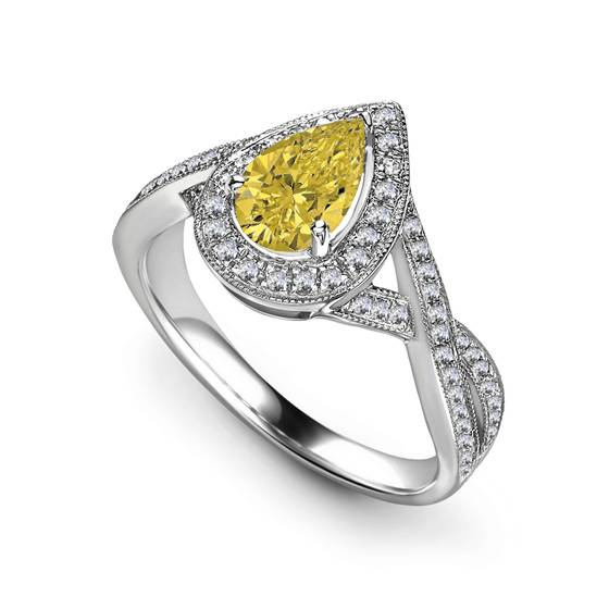 Fancy Yellow Pear Diamond Single Halo Infinity Style Ring