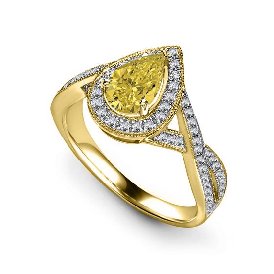 Fancy Yellow Pear Diamond Single Halo Infinity Style Ring