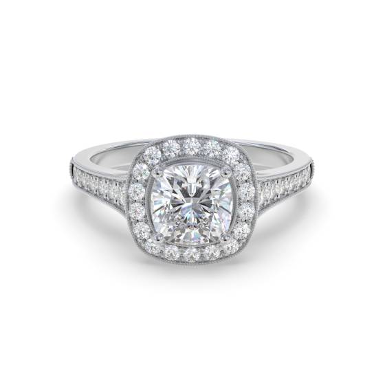 Cushion Diamond Designer Halo Shoulder Set Ring