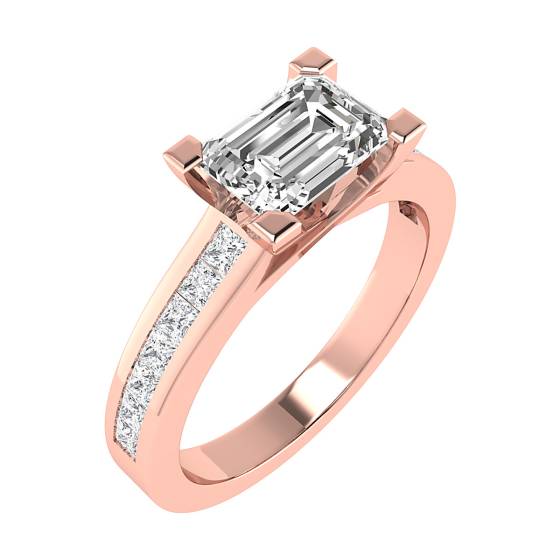 Emerald Diamond East to West Set Shoulder Set Ring