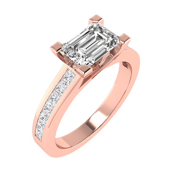 Emerald Diamond East to West Set Shoulder Set Ring