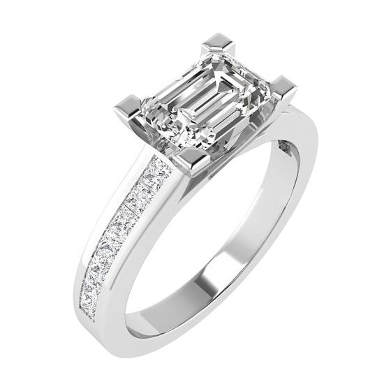 Emerald Diamond East to West Set Shoulder Set Ring