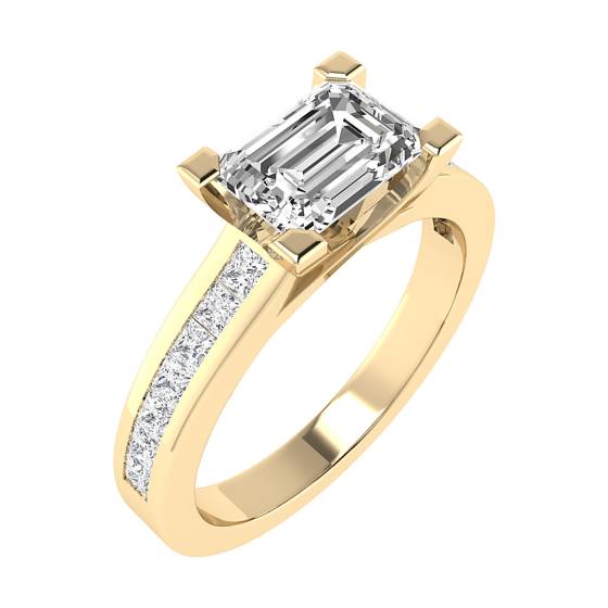 Emerald Diamond East to West Set Shoulder Set Ring