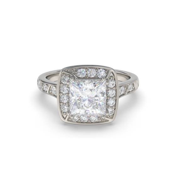 Princess Diamond Bezel Set Single Halo Shoulder Set Ring