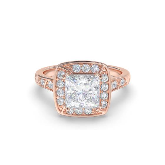 Princess Diamond Bezel Set Single Halo Shoulder Set Ring
