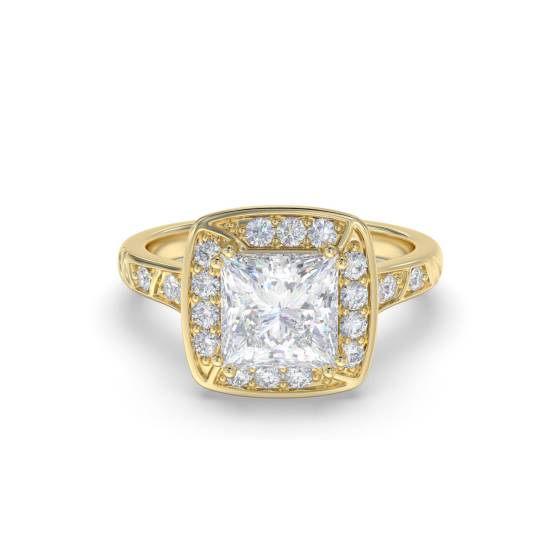 Princess Diamond Bezel Set Single Halo Shoulder Set Ring