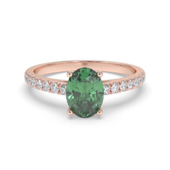 Fancy Emerald Green Oval Diamond Shoulder Set Ring