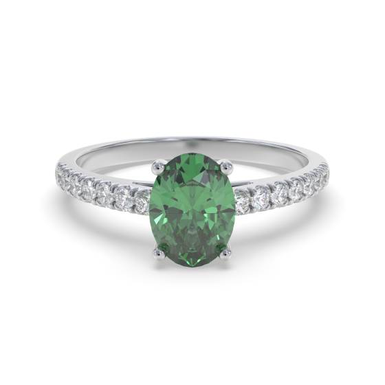 Fancy Emerald Green Oval Diamond Shoulder Set Ring