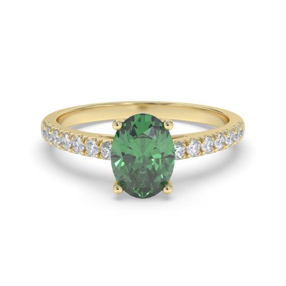 Fancy Emerald Green Oval Diamond Shoulder Set Ring