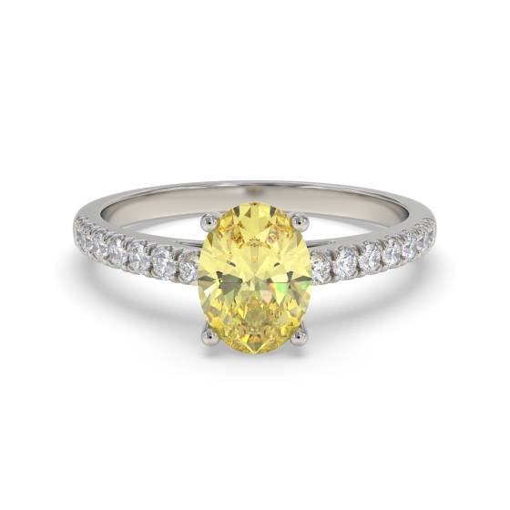 Fancy Yellow Oval Diamond Shoulder Set Ring