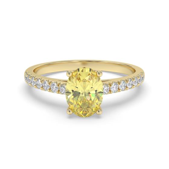 Fancy Yellow Oval Diamond Shoulder Set Ring