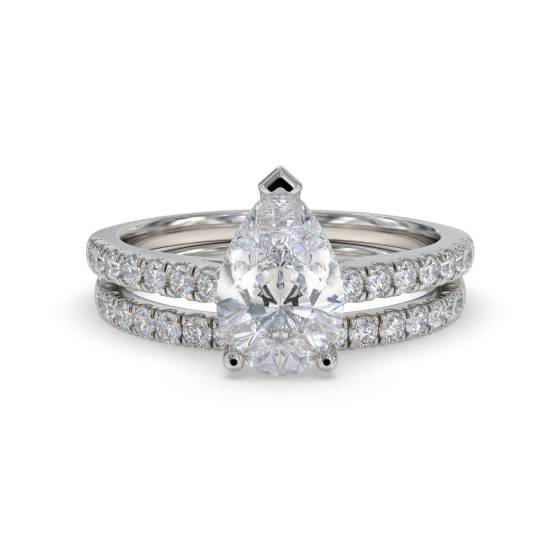 Pear Diamond Shoulder Set Ring With Matching Band