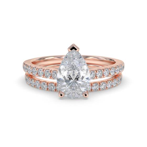 Pear Diamond Shoulder Set Ring With Matching Band