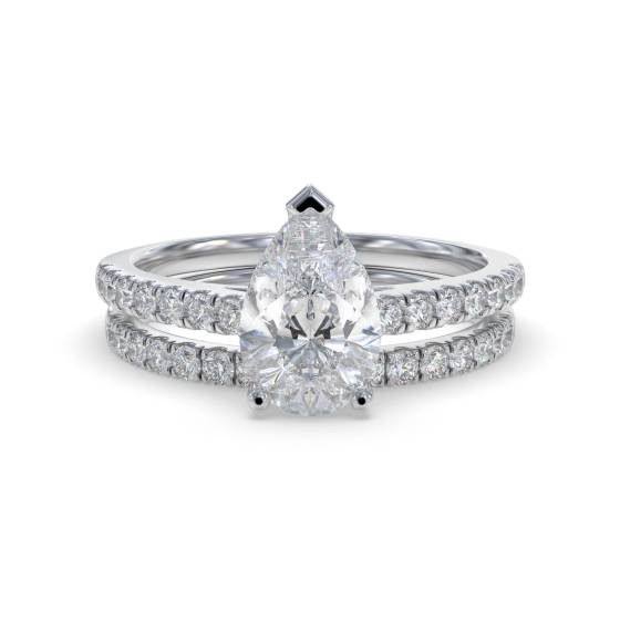 Pear Diamond Shoulder Set Ring With Matching Band