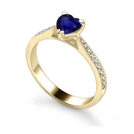 Fancy Blue Sapphire Heart Diamond Shoulder Set Ring