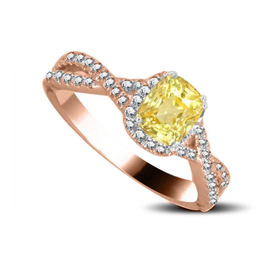 Fancy Yellow Cushion Diamond Halo Shoulder Set Ring