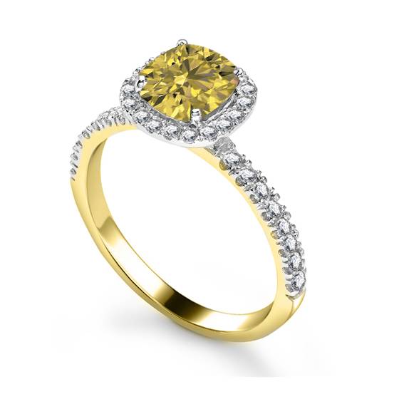Fancy Yellow Cushion Diamond Shoulder Set Ring