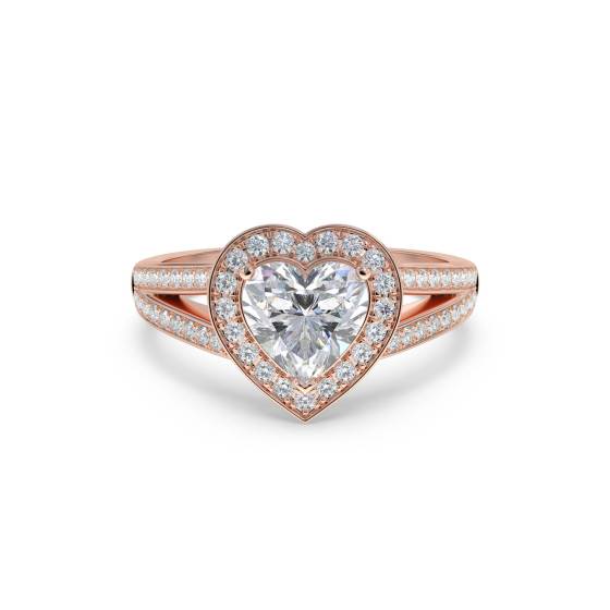 Heart Diamond Single Halo Shoulder Set Ring