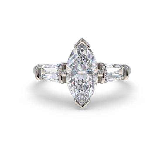 Modern Marquise and Baguette Diamond Trilogy Ring