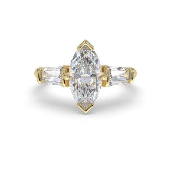 Modern Marquise and Baguette Diamond Trilogy Ring