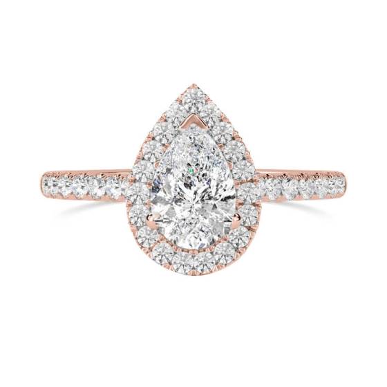 Pear Diamond Single Halo Shoulder Set Ring