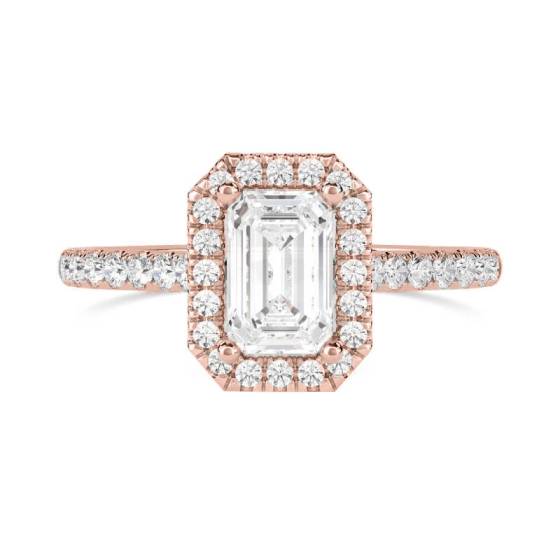 Emerald Diamond Single Halo Shoulder Set Ring