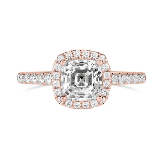 Asscher Diamond Single Halo Shoulder Set Ring