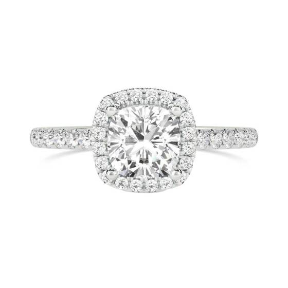 Cushion Diamond Halo Shoulder Set Ring