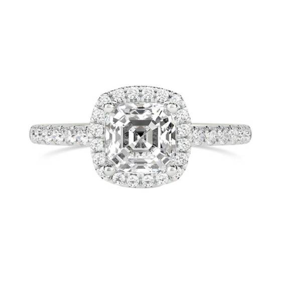 Asscher Diamond Halo Shoulder Set Ring