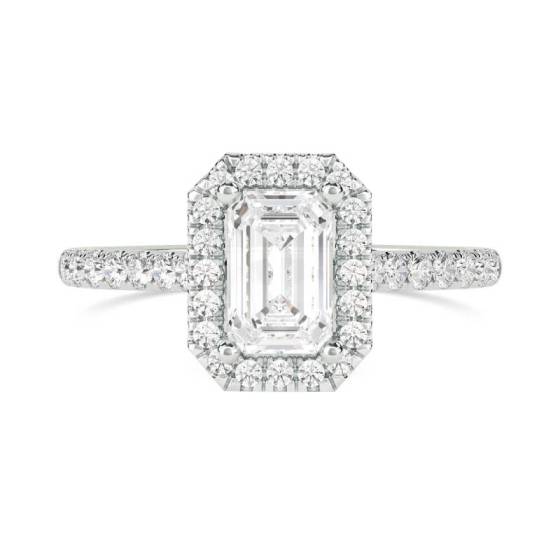Emerald Diamond Single Halo Shoulder Set Ring